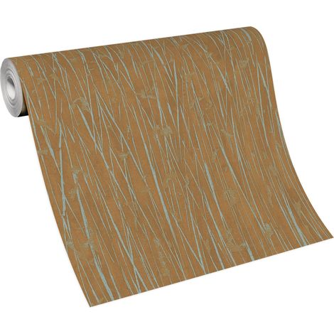 Papier peint graphique marron & bleu original | Tapisserie originale chambre adulte marron | Papier peint intissé déstructuré (1/4)