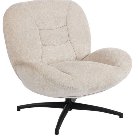 Fauteuil pivotant rembourré crème avec base en acier et tissu en chenille (1/5)