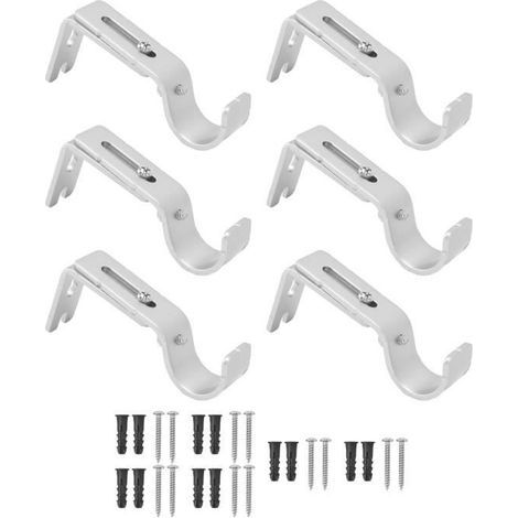 (Silber) Verstellbare Gardinenstangenhalterung – Robustes Eisen – Rostfrei – 6 Stück (1/4)