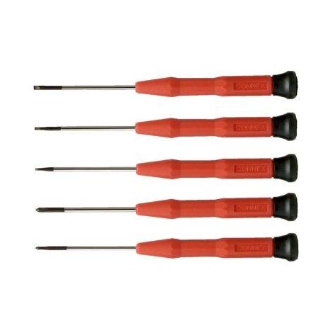 Connex COXT977008 Set de tournevis de mecanique de precision fente/PH 5 pieces, Argent/noir/rouge (1/2)