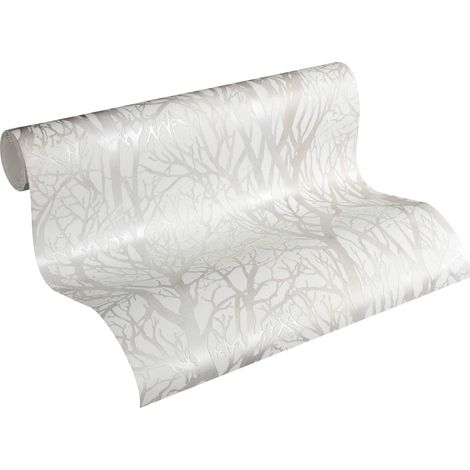 A.S. Création Carta Da Parati Foresta New Life Carta da parati tessuto non tessuto 10.05 m x 0.53 m Bianco Argento Prodotto in Germania 300941 30094-1 (1/5)