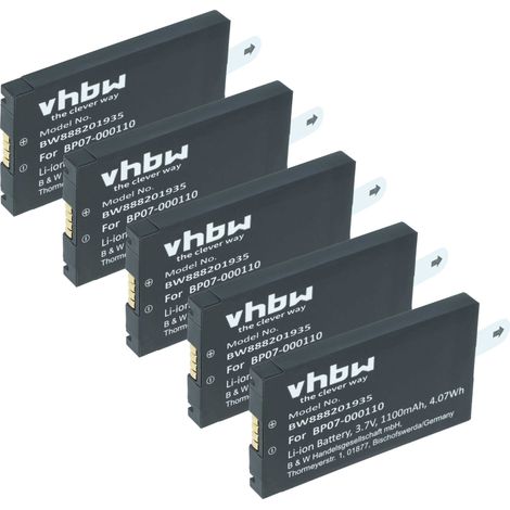 vhbw 5x batería reemplaza Datalogic BP07-000110, 94ACC1368, BP08-00011A para escáner códigos de barra, TPV (1100 mAh, 3,7 V, Li-Ion)