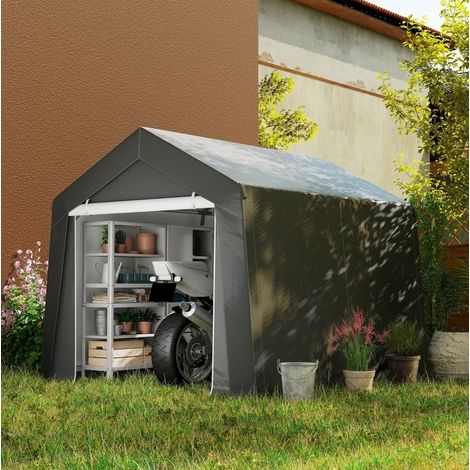 Tienda garaje 302x300x235 cm gris oscuro de acero con puerta enrollable y ventana de ventilación (1/4)