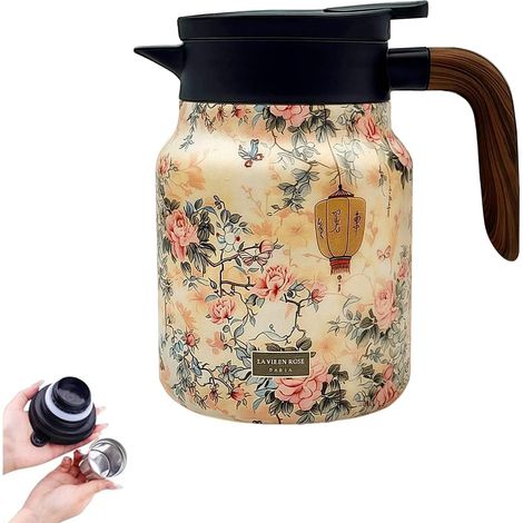 Théière isotherme de 1 l avec infuseur à thé, en acier inoxydable 316, 1000 ml, style vintage, avec infuseur, pour la maison, le bureau, le camping (rose) (1/5)