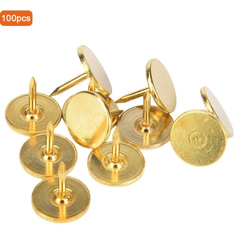 100 clous de tapissier à tête plate, ronds, style antique, décoratifs, jaunes, 9 x 8 mm (1/5)