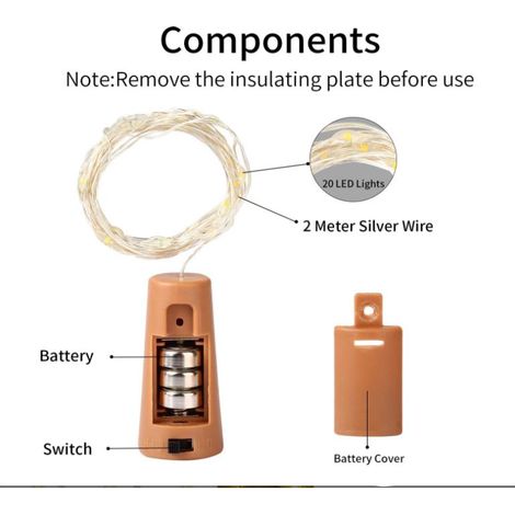 Bouchon de Chaîne légère de Boîteille, Chaîne légère de batterie de Boîteille 2M 20LED Bouchon léger de Boîteille,Chaîne légère pour le verre,Chaîne légère de fil de cuivre avec la batterie-12xLED (1/4)