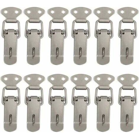 12 Pièces Attache Capot Fermeture à Levier Moraillon de Porte,Oquet à Ressort Bascule Acier pour Ressort Boucle de Verrouillage Coffre à Outils,Armoire Verrous