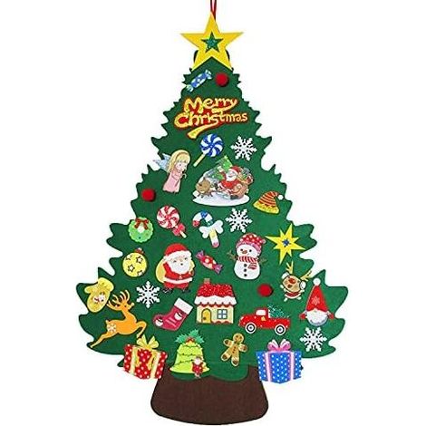 Sapin de Noël mural en feutre, décoration murale suspendue pour porte et entrée, ornement amovible pour maison, cadeau de fête, lot de 33 pièces, 70×100 cm (1/5)