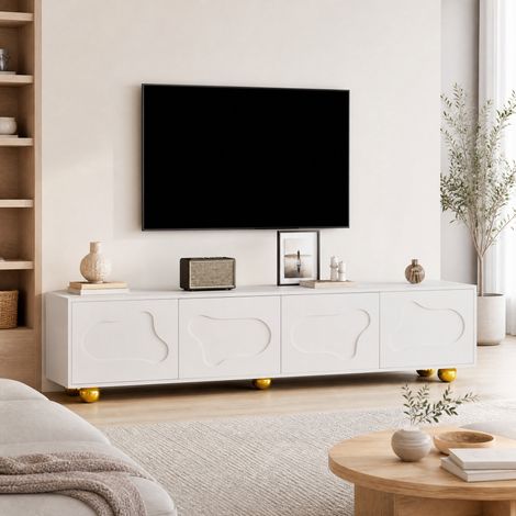 Mobile TV 180x40x45 cm in pannelli di legno bianco con contenitore per soggiorno FloraGrace (1/5)