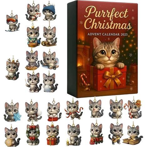 Adventskalender für den Countdown bis Weihnachten, 2D-Acryl-Geschenke für die Adventszeit, 24-tägiger Adventskalender mit Sammel-Kätzchen-Ornamenten – Für (1/5)