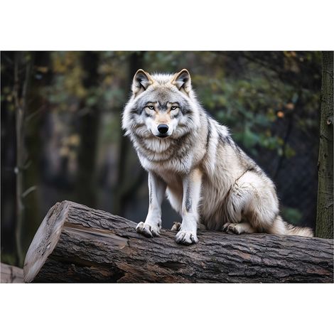 Papier peint panoramique loup forêt 3D animaux nature 150x105 cm mural salon chambre petit format (1/5)