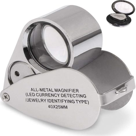 Metal foldable jeweler's loupe with 40 x LED light for detecting currencies and identifying the type of lupe (1/5)