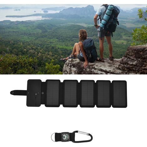 Cargador solar universal y portátil con dos salidas para baterías de móviles, plegable en 3 partes, negro, plegable en 5 partes (1/5)