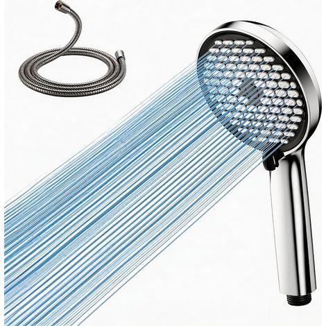 Pommeau de douche haute pression avec 6 types de jets, design indépendant de canal d'eau, douchette à main universelle, pommeau de douche idéal pour une faible pression d'eau (Chrome/Noir) (1/5)