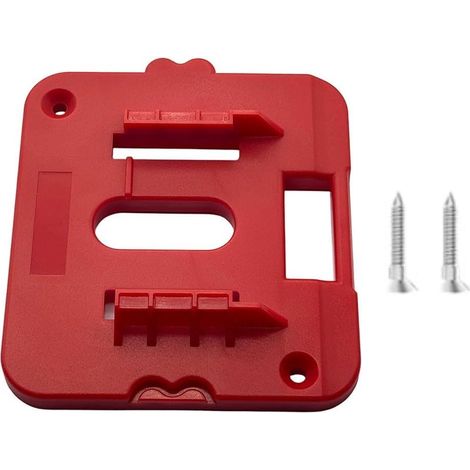 Support mural pour batterie - 20 V - Pour outils de 1,5 Ah à 7,5 Ah - Organiseur de rangement pour outils d'abri de jardin - En plastique rouge - Facile à installer (1 pièce) (1/5)