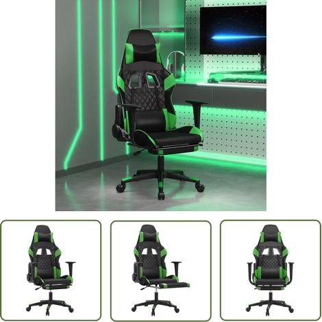The Living Store Gaming-Stuhl mit Massage & Fußstütze Schwarz & Grün Kunstleder - Gaming-Stuhl - Gamer-Sessel - Bürostuhl - Ergonomischer Stuhl - Massagesessel (1/5)