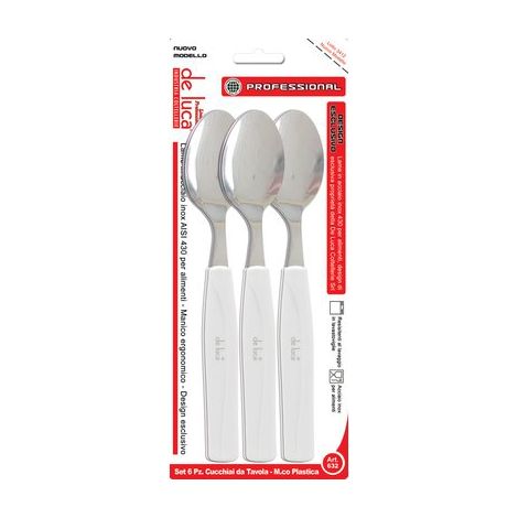 Cucchiaio Tavola Super De Luca Manico Plt Bianco Inox 6 Pezzi