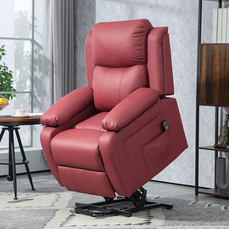 Sillón reclinable eléctrico con elevador, reclinable 160° en piel sintética, con mando a distancia, reposapiés y 2 bolsillos laterales para salón, color rojo. (1/5)