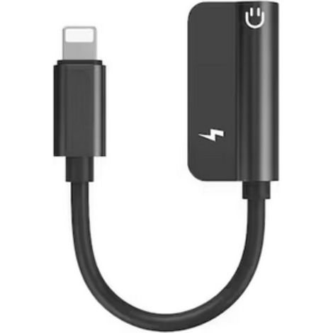 Adattatore Compatibile Lightning 2in1 Jack Audio 3.5mm Split Nero AUX (1/5)