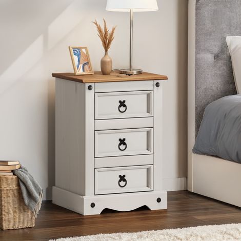 Corona White Medium 3 Drawer Bedside (1/4)