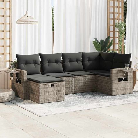 Set de muebles de jardín 6 pzas y cojines ratán sintético gris vidaXL (1/5)