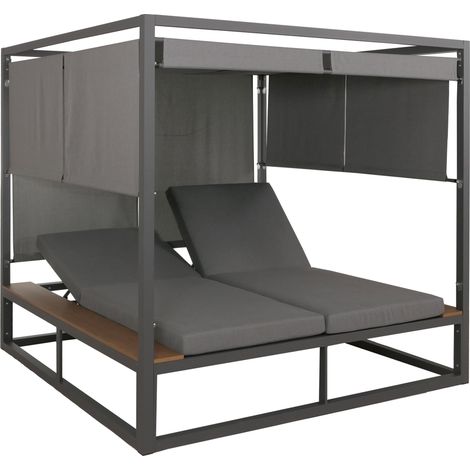 [NON UTILIZZATO] Lettino doppio reclinabile da esterno con parasole HHG-345b XL Bali 200x200x200cm alluminio grigio scuro tessuto grigio