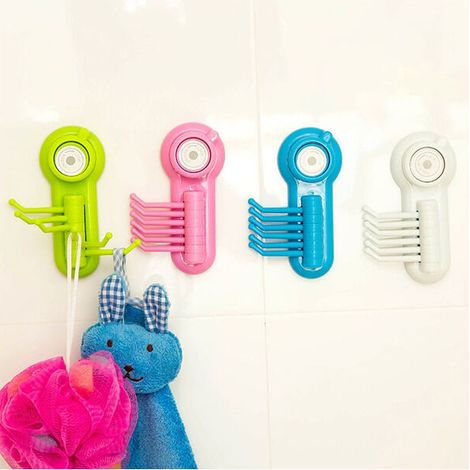 Porte-serviettes mural en plastique sans joint, crochet à ventouse, 6 supports pour serviettes, idéal pour la salle de bain, la cuisine et les placards (modèle aléatoire). (1/5)