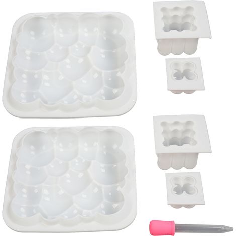 Lot de 6 moules à savon en silicone 3D cubiques réutilisables avec compte-gouttes pour bougies, cire, chocolat et gâteaux. (1/5)