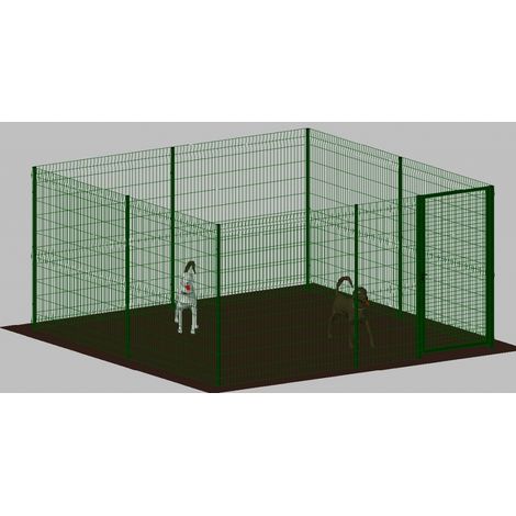 .Recinto-Box Modulare per Cani in Ferro Zincato e Verniciato Verde-con Pali a Interrare - cm 400x400x192h (1/3)