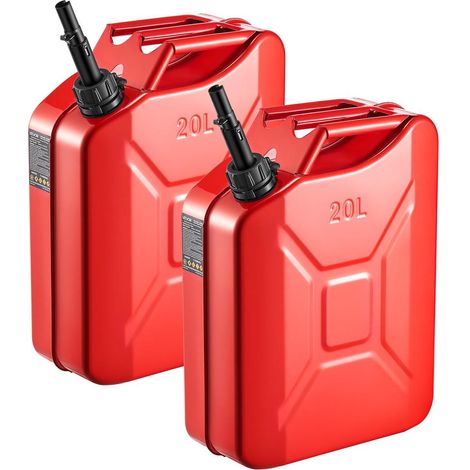 Pour transporter le carburant, lot de 2 jerricans 20 L en métal avec débit 6 L/min et tuyau verseur (1/5)