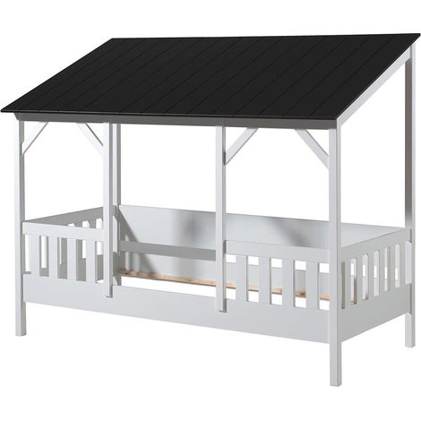 LAKA - Lit Maison 90x200cm Blanc et Noir Style Porche (1/3)
