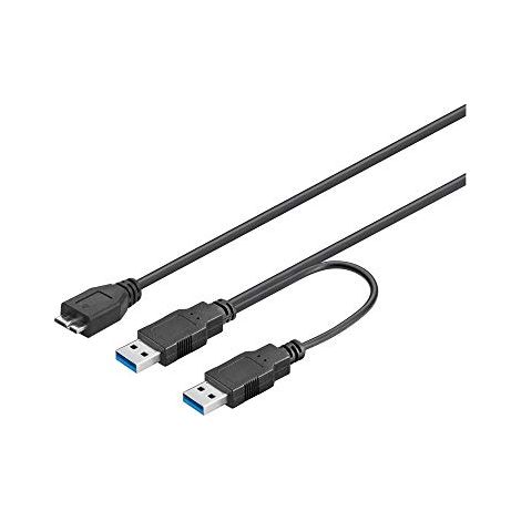 Cavo USB 3.0 SuperSpeed ad Y 2x A M / Micro B M 0,3 m Nero (1/2)