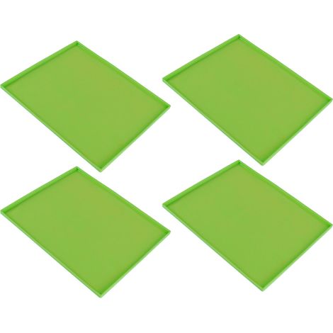 Lot de 4 tapis de déshydratation en silicone de qualité alimentaire, résistants aux hautes températures, antiadhésifs, avec bords verts. (1/5)