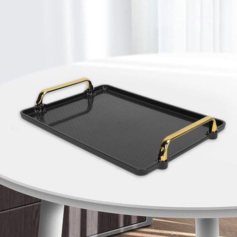 Plateau De Service - Plastique Noir - Design Ergonomique Avec Poignées - Pour Organisation Cosmétiques Et Décoration Intérieure - 1 Pièce (1/5)