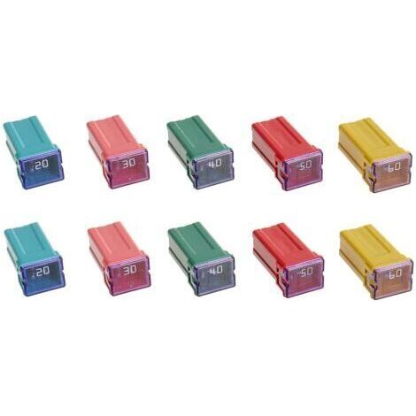Fusible Assortiment 20A 30A 40A 50A 60A Kit de Fusibles en Forme de Boîte à Profil Haut pour Camions ＆ Voitures (Lot de 10, 2 pour chaque Ampérage)