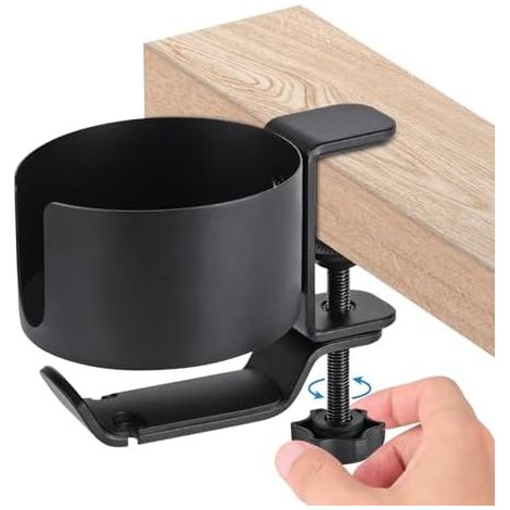 Support de casque rotatif à 360 degrés sous le bureau - Support de rangement pour tasse d'eau de bureau - Support de rangement en métal à pince sur support de casque (noir) (1/5)