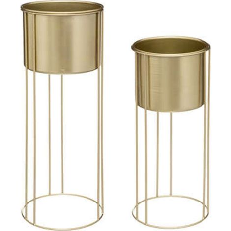 Atmosphera – Lot de 2 cache-pots sur pied 58cm – Fer doré – Forme ronde – Pour décoration intérieure – Poids 2,38 kg