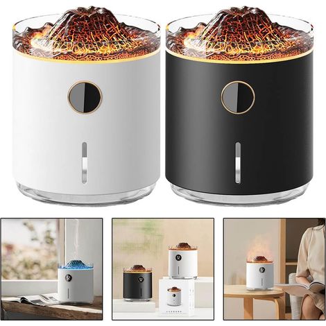 Umidificatore d'aria vulcanico da 330 ml, diffusore di oli essenziali per casa e camera da letto (nero) (1/4)