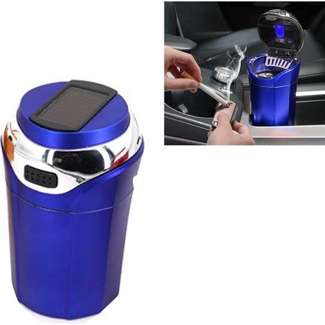 Cendrier de voiture solaire innovant avec couvercle et LED bleu, porte-cigarettes vide-fumée pour véhicules (1/5)