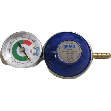 Butane Gas Regulator with Gauge - G8 Nut Calor Gas Screw On 30mbar
