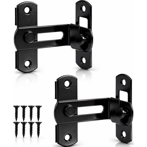 2 PCS Verrou de Porte à Angle Droit 90 Degrés, Interieure Coulissante, Loquet Sécurisé en Acier Inoxydable avec Vis, Serrure Pivotante pour Fenêtre, Placard, Salle de Bain, Chambre et Abri Jardin (1/5)