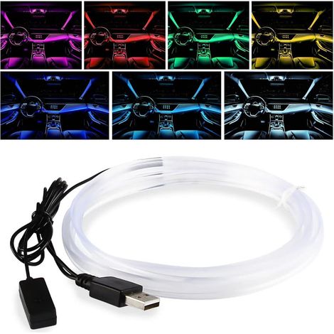 LED-Autoinnenbeleuchtung, USB-Lichtleiste mit 7 Farbwechseln für Heimwerker, geeignet für Autoinnenräume und Raumdekoration (5 m/16,5 Fuß)