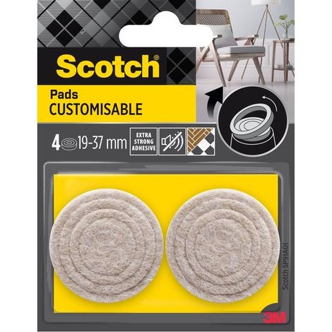 Set mit 4 vorgeschnittenen, anpassbaren Filzgleitern, SCOTCH, 37 31 25 und 19 mm, beige SCOTCH