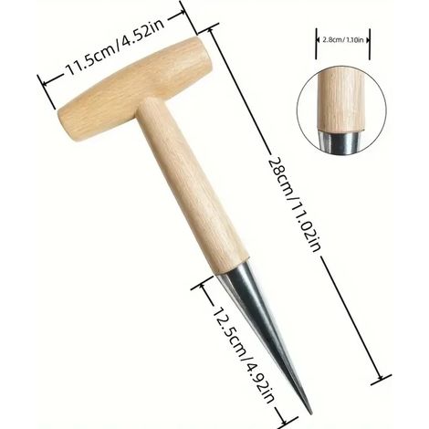 (DC007-1PC) Semoir manuel avec manche en bois pour semer, repiquer, planter des bulbes, creuser et percer des trous dans le sol. (1/5)