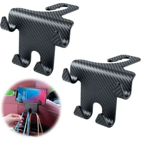 Crochet Appuie-Tête De Voiture Universel - Crochet de Voiture pour Support D'appui-tête, Avec Support de Téléphone pour Téléphone/Sac à Main, Accessoires de Voiture Universels Auto (Noir) (1/4)