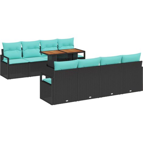 Garden Sofa Set 9 pcs 8-Seater Black and Teal vidaXL (1/5)