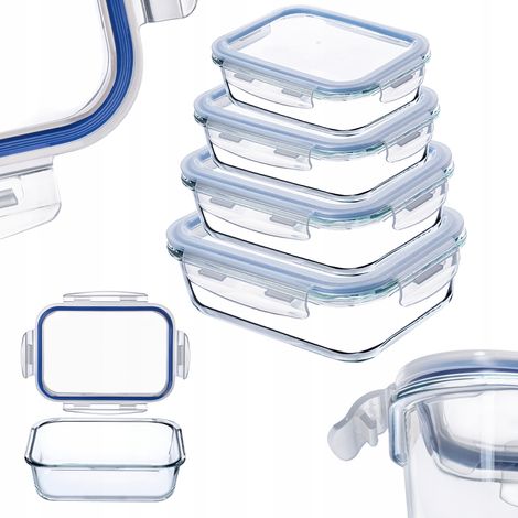 KADAX Glasbehälter-Set mit Deckel, rechteckig, 370ml + 640ml + 1040ml + 1520ml (1/5)