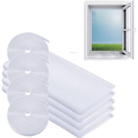 Window Mosquito Net, 130×150cm 4pcs Universal Window Mosquito Net, Mosquito Repellent Mosquito Net with Adhesive Tape, Perforated Fine Mesh Window Screen - (White,130x150cm, Set of 4) (1/5)