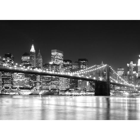 Tableau sur toile Brooklyn Bridge de nuit 100x140 cm - Impression sur Toile Murale Décorative - Image imprimée en HD sur Toile - Toile sur Châssis en Bois FSC - Fabriqué en France (1/4)