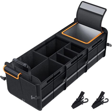 Organiseur de coffre de voiture avec sac isotherme, pliable, avec plusieurs compartiments, organiseur de coffre de voiture, housse pliable, sangles de sécurité réglables (1/5)